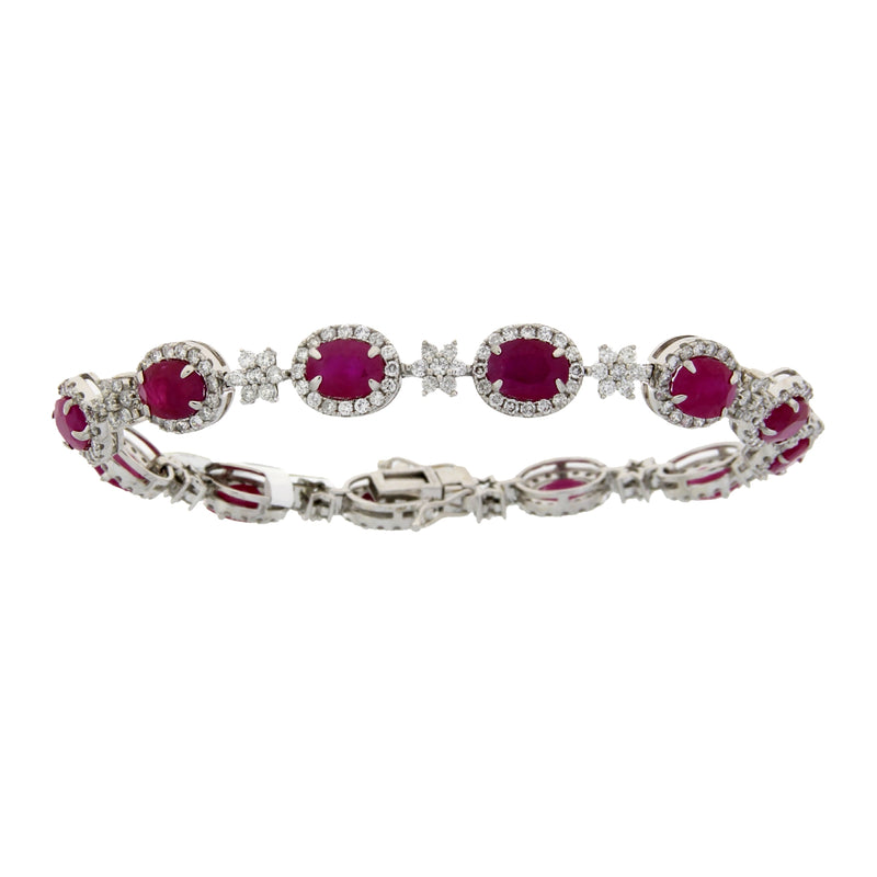 14.59ct Ruby Diamond Tennis Bracelet 14KT White Gold