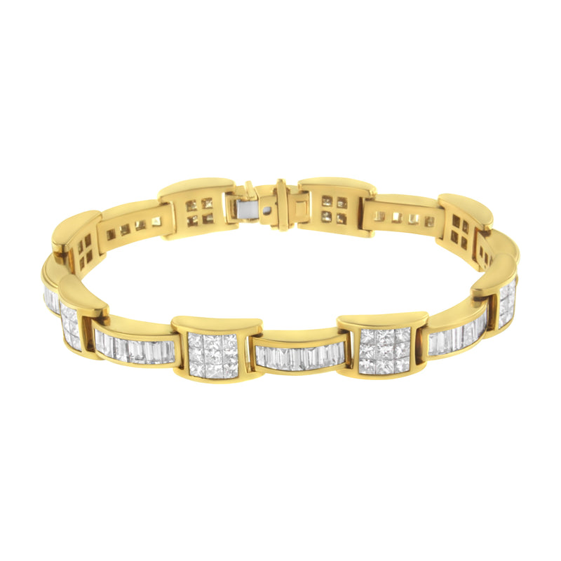 14K Yellow Gold Princess and Baguette-Cut Diamond Box-Link Bracelet(10.75 cttw,G-H Color,VS2-SI1 Clarity)