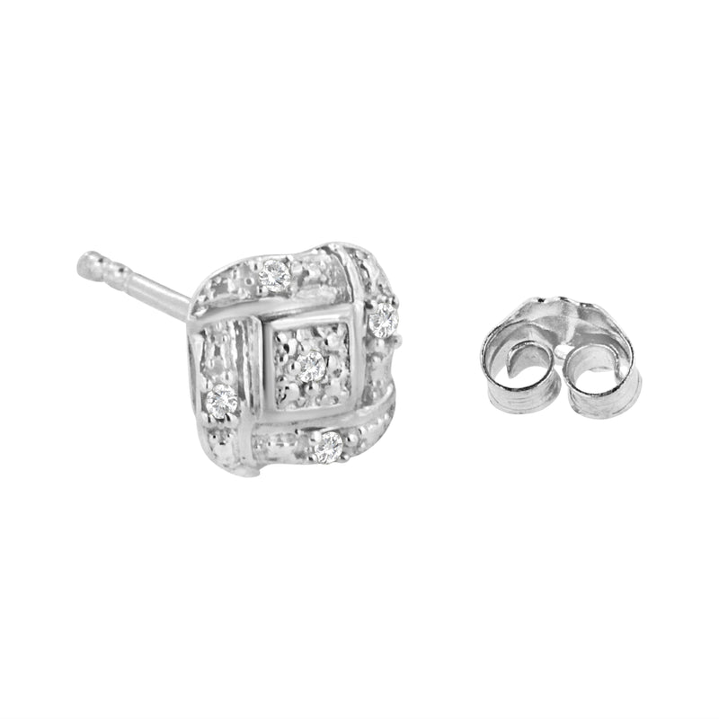 .925 Sterling Silver Round-Cut Diamond Accent Swirl Square Knot Stud Earrings (H-I Color, I2-I3 Clarity)