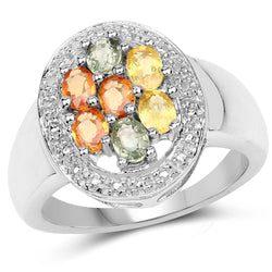 1.54 Carat Genuine Multi Sapphire .925 Sterling Silver Ring