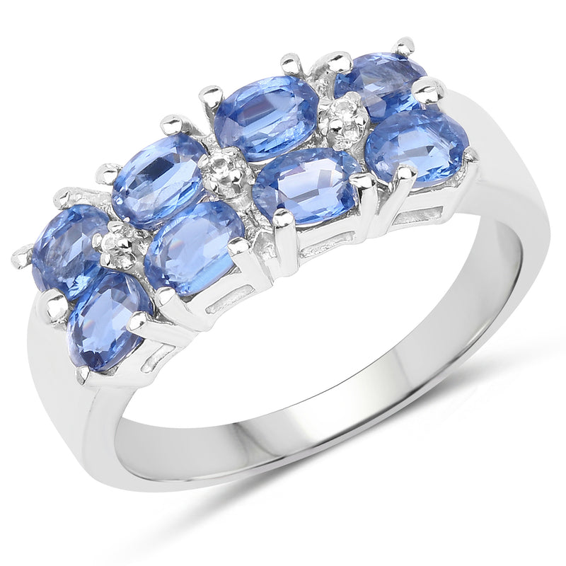 2.19 Carat Genuine Kyanite and White Topaz .925 Sterling Silver Ring