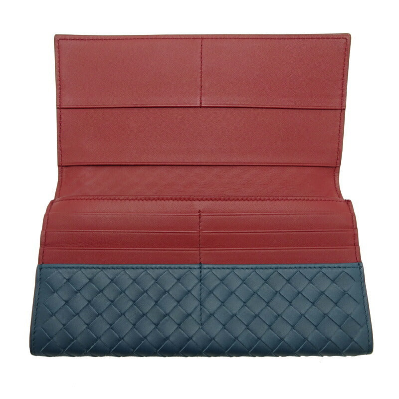 Bottega Veneta Intrecciato Long Womens Mens Bi-Fold Wallet Lambskin Blue / Red