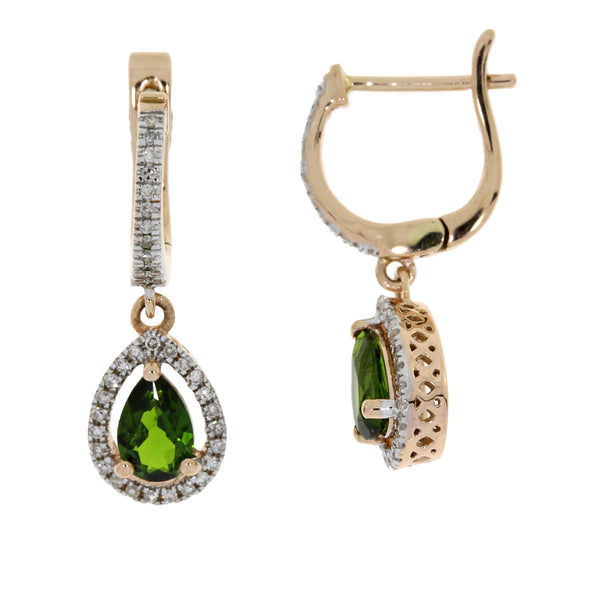 Tourmaline Diamond Dangle Earrings 14KT Rose Gold