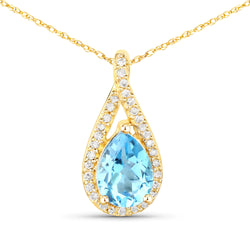 0.89 Carat Genuine Swiss Blue Topaz and White Diamond 14K Yellow Gold Pendant