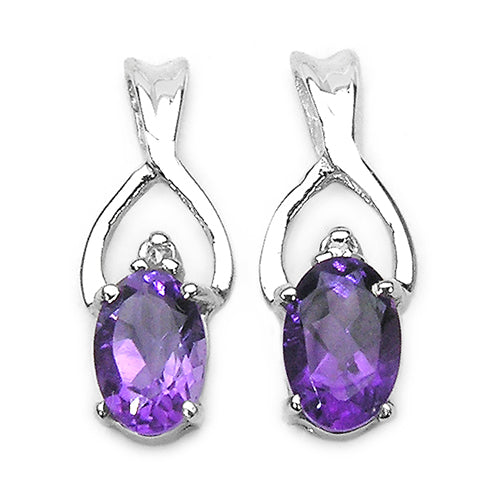 0.87 Carat Genuine Amethyst & White Topaz .925 Sterling Silver Earrings