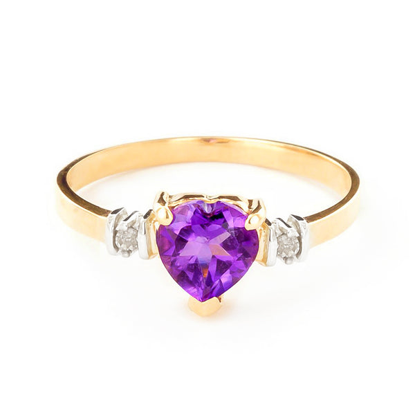 0.98 Carat 14K Solid Yellow Gold Ring Natural Purple Amethyst Diamond