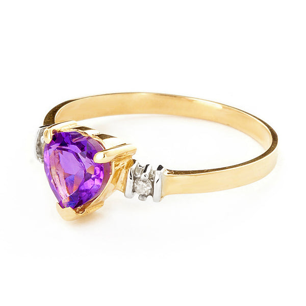 0.98 Carat 14K Solid Yellow Gold Ring Natural Purple Amethyst Diamond