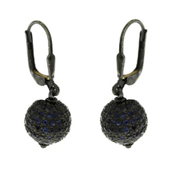 925 Sterling Silver Sapphire Pave Bead Ball Dangle Earrings Handmade Jewelry