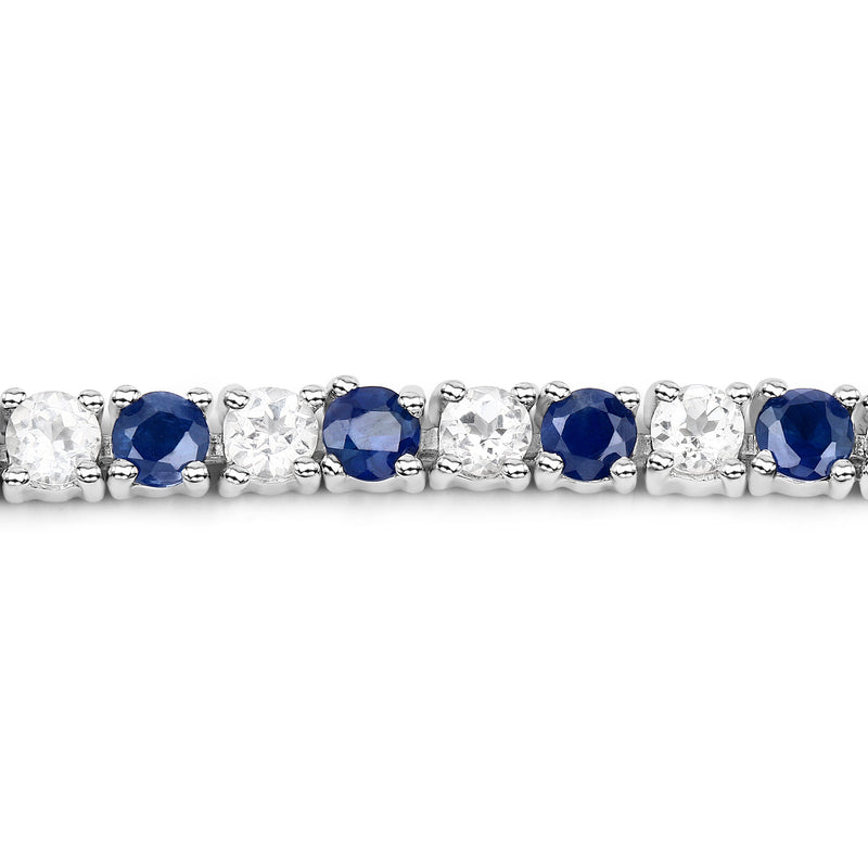 6.33 Carat Genuine Blue Sapphire and White Topaz .925 Sterling Silver Bracelet