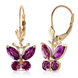 1.24 Carat 14K Solid Yellow Gold Butterfly Earrings Natural Amethyst