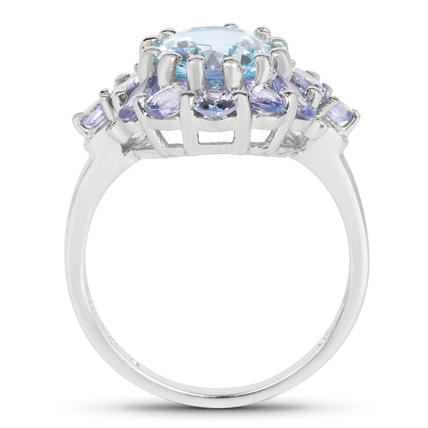 4.36 Carat Genuine Blue Topaz and Tanzanite .925 Sterling Silver Ring