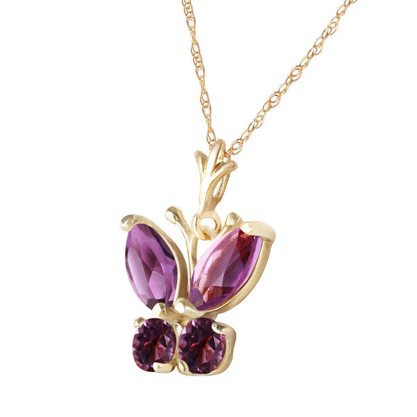 0.6 Carat 14K Solid Yellow Gold Butterfly Necklace Purple Amethyst