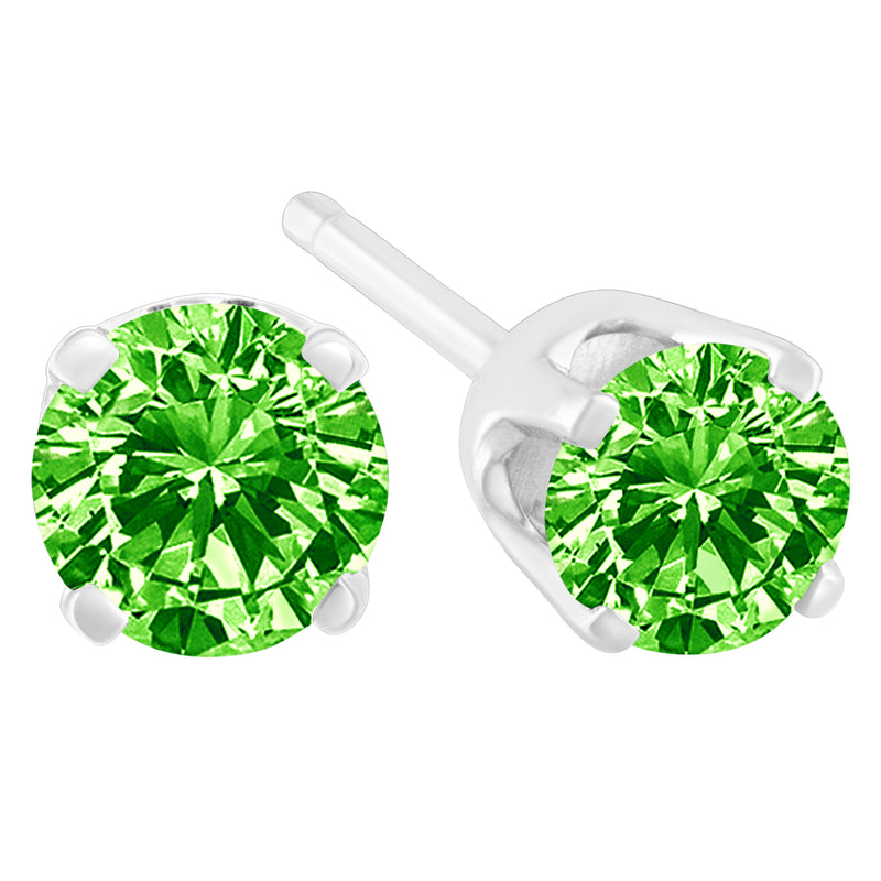 Sterling Silver 1/7ct TDW Treated Green Round-Cut Diamond Stud Earrings (Green I2-I3)