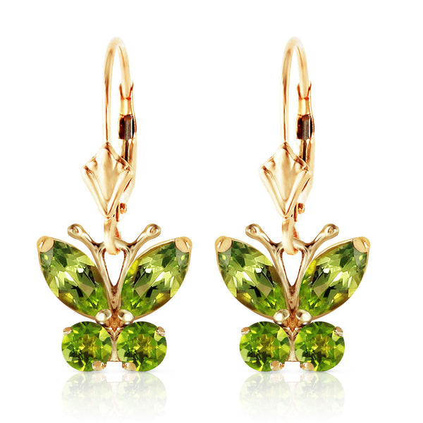 1.24 Carat 14K Solid Yellow Gold Butterfly Earrings Peridot