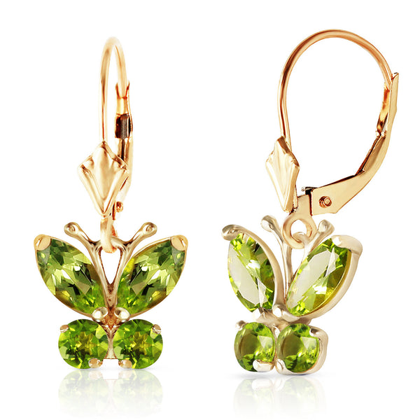 1.24 Carat 14K Solid Yellow Gold Butterfly Earrings Peridot