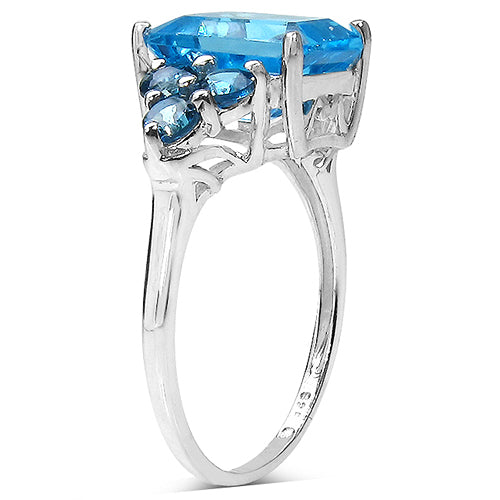 4.72 Carat Genuine Swiss Blue Topaz & London Blue Topaz .925 Sterling Silver Ring
