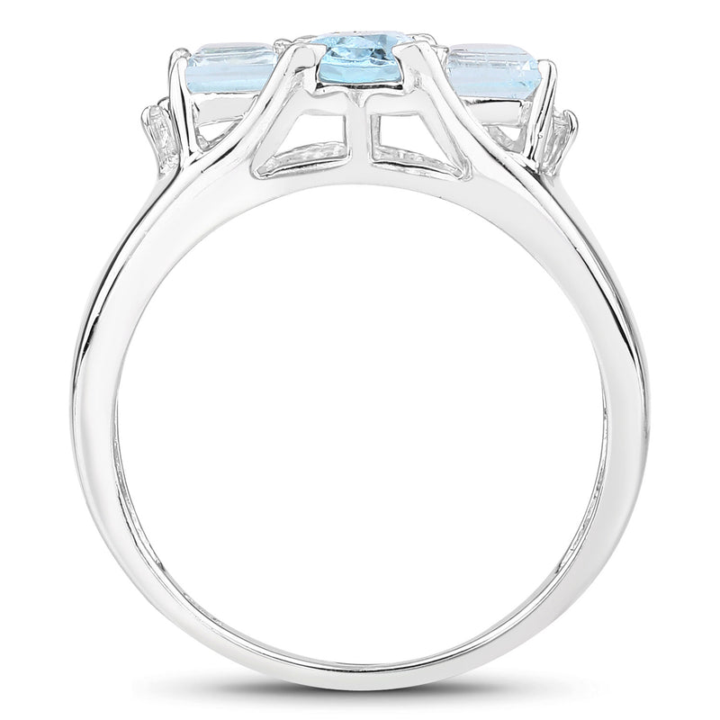 1.98 Carat Genuine Blue Topaz and White Topaz .925 Sterling Silver Ring