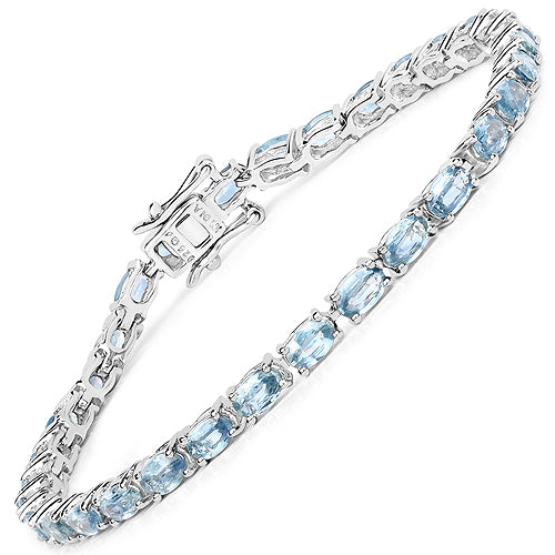 7.04 Carat Genuine Blue Sapphire .925 Sterling Silver Bracelet