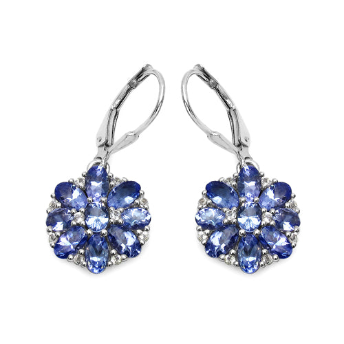 4.46 Carat Genuine Tanzanite and White Topaz .925 Sterling Silver Earrings