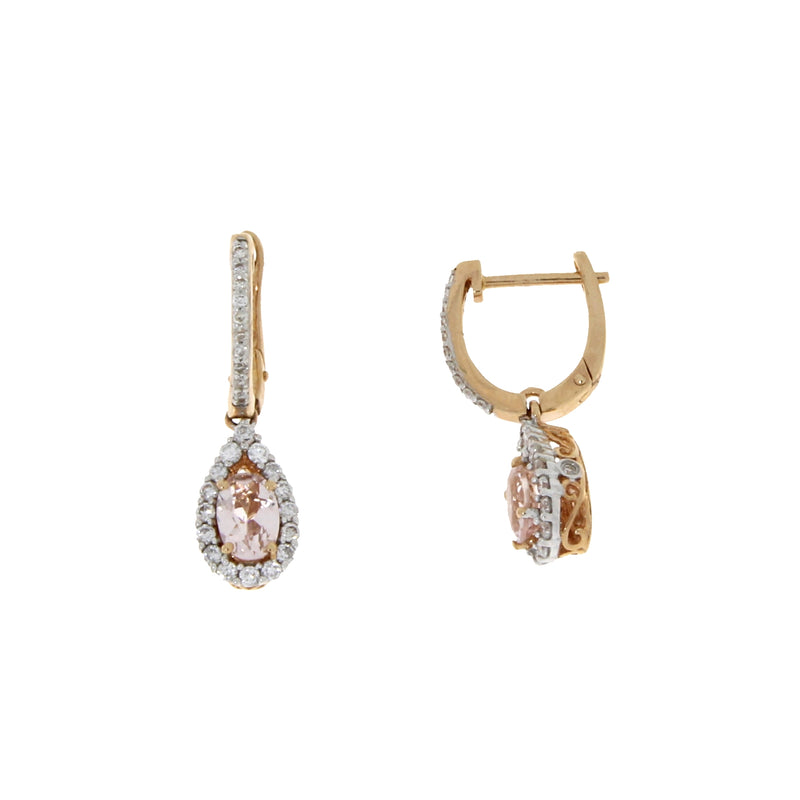 1.06ct Morganite Diamond Dangle Earrings 14KT Rose Gold