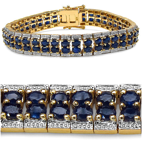 14K Yellow Gold Plated 16.80 Carat Genuine Sapphire .925 Sterling Silver Bracelet