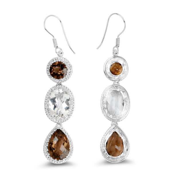 24.84 Carat Genuine Smoky Quartz .925 Sterling Silver Earrings