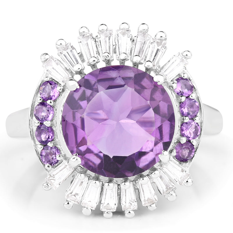 5.20 Carat Genuine Amethyst and White Topaz .925 Sterling Silver Ring