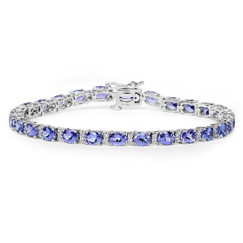 9.53 Carat Genuine Tanzanite and White Diamond 14K White Gold Bracelet