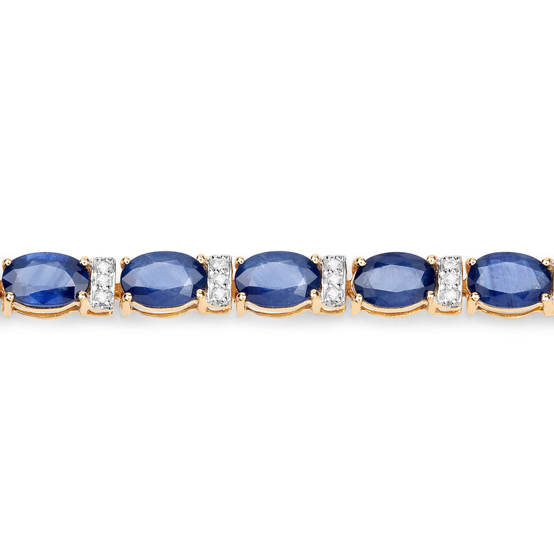 12.36 Carat Genuine Blue Sapphire and White Diamond 14K Yellow Gold Bracelet