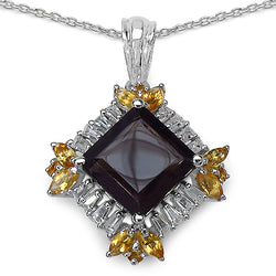 6.27 Carat Genuine Smoky Quartz, Citrine & White Topaz .925 Sterling Silver Pendant