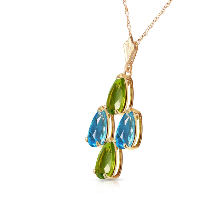 1.5 Carat 14K Solid Yellow Gold Necklace Natural Blue Topaz Peridot