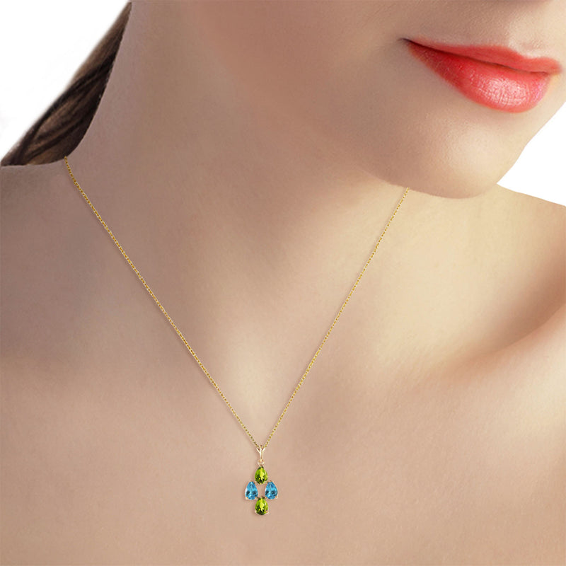 1.5 Carat 14K Solid Yellow Gold Necklace Natural Blue Topaz Peridot