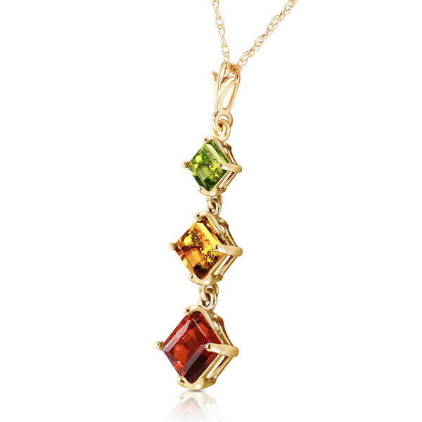 2.4 Carat 14K Solid Yellow Gold Necklace Peridot, Citrine Garnet