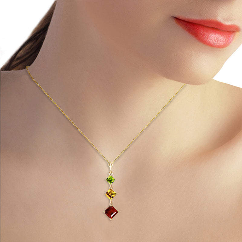 2.4 Carat 14K Solid Yellow Gold Necklace Peridot, Citrine Garnet