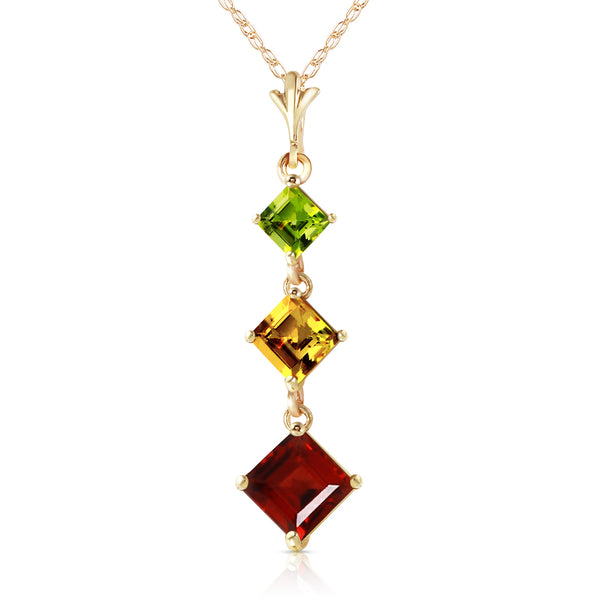 2.4 Carat 14K Solid Yellow Gold Necklace Peridot, Citrine Garnet