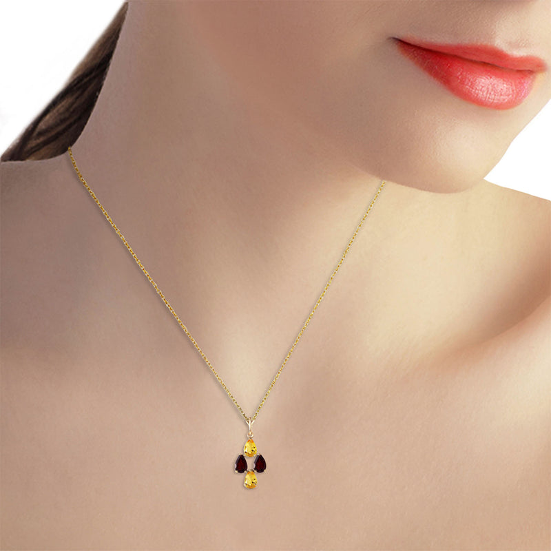 1.5 Carat 14K Solid Yellow Gold Twinkling Garnet Citrine Necklace