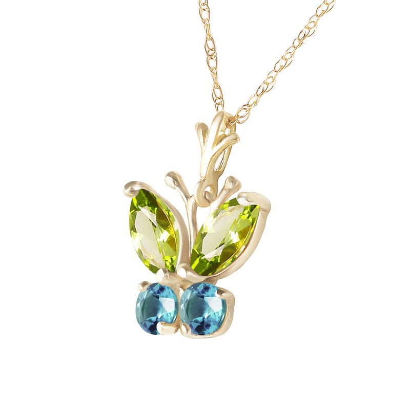 0.6 Carat 14K Solid Yellow Gold Butterfly Necklace Blue Topaz Peridot