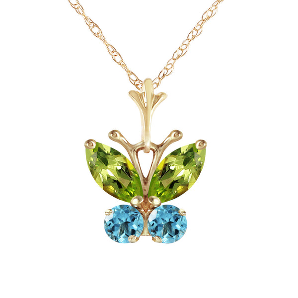 0.6 Carat 14K Solid Yellow Gold Butterfly Necklace Blue Topaz Peridot