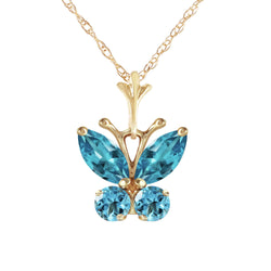 0.6 Carat 14K Solid Yellow Gold Butterfly Necklace Blue Topaz