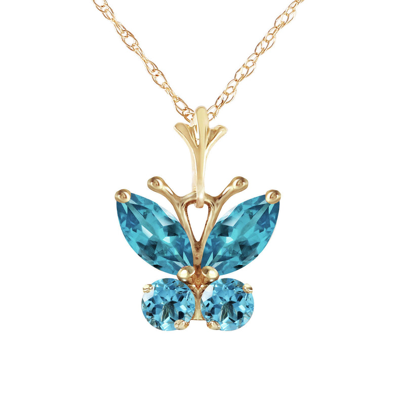 0.6 Carat 14K Solid Yellow Gold Butterfly Necklace Blue Topaz