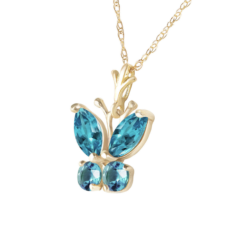 0.6 Carat 14K Solid Yellow Gold Butterfly Necklace Blue Topaz