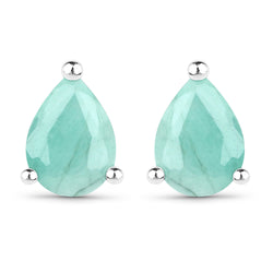 1.24 Carat Genuine Emerald .925 Sterling Silver Earrings