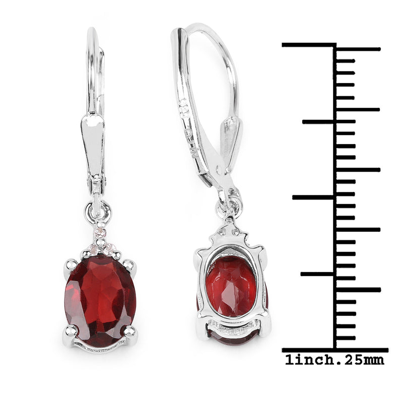 3.23 Carat Genuine Garnet and White Topaz .925 Sterling Silver Earrings