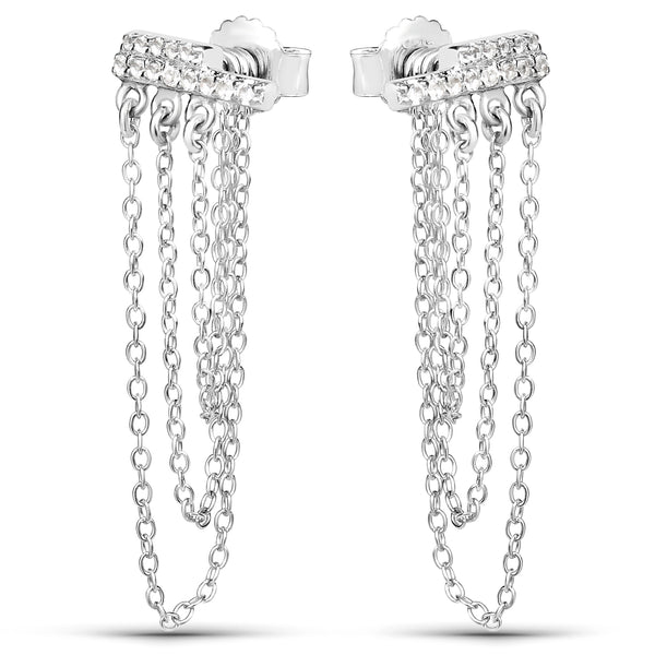 0.21 Carat Genuine White Topaz and White Topaz .925 Sterling Silver Earrings