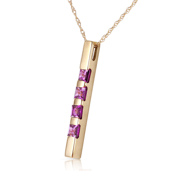 0.35 Carat 14K Solid Yellow Gold Necklace Bar Natural Purple Amethyst