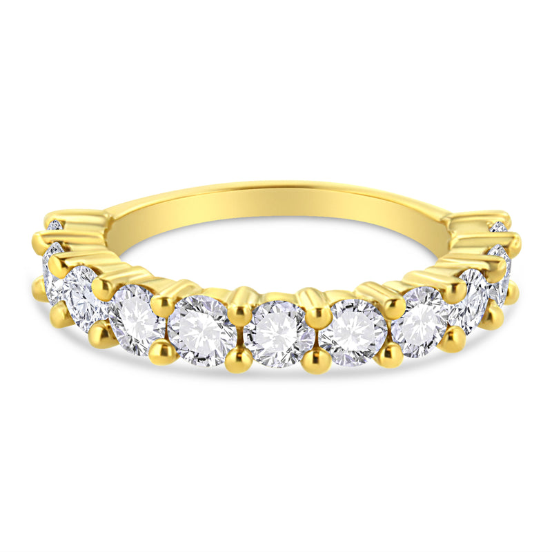 14K Yellow Gold Plated .925 Sterling Silver 2.00 Cttw Shared Prong Set Round-Diamond 11 Stone Band Ring (J-K Color, I1-I2 Clarity) - Size 7