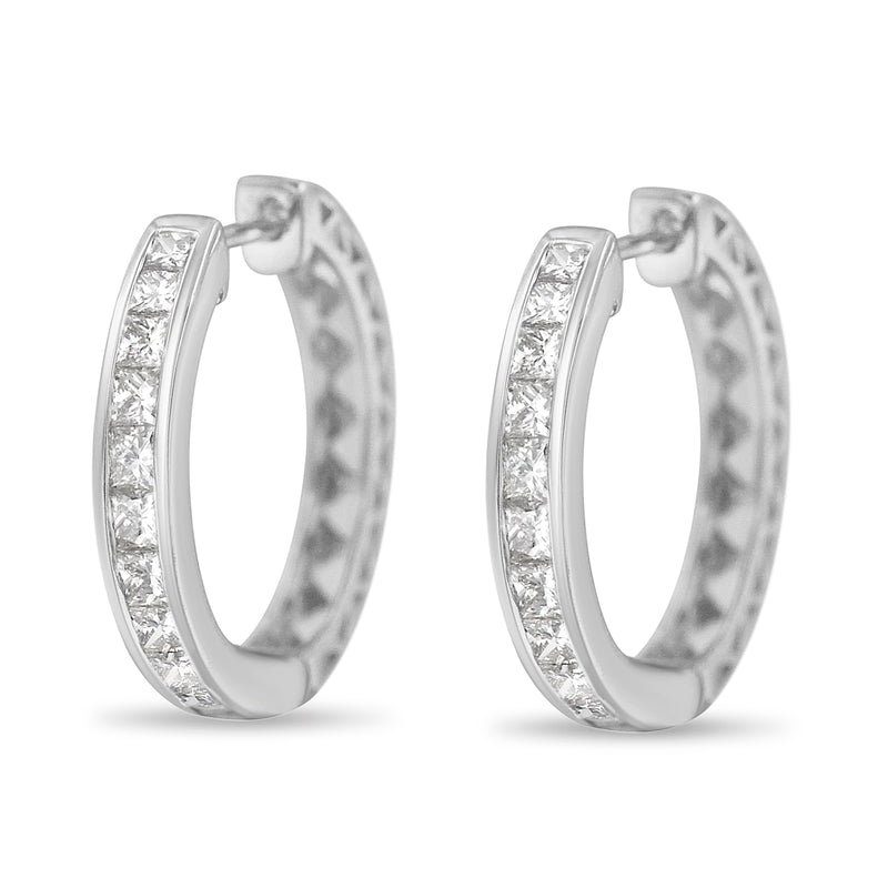 10K White Gold 1.0 cttw Channel Set Princess-Cut Diamond Hoop Huggy Earrings (I-J, I2-I3)