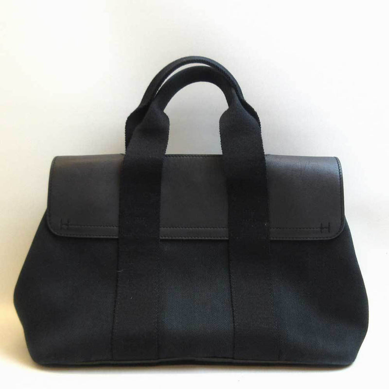 Hermes Valparaiso PM Black Handbag Tote Ladies Toile Chevron x Calf