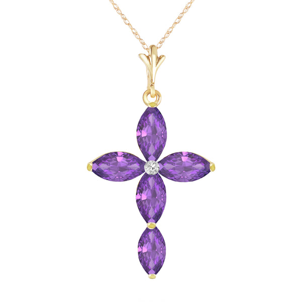 1.23 Carat 14K Solid Yellow Gold Necklace Natural Diamond Purple Amethyst