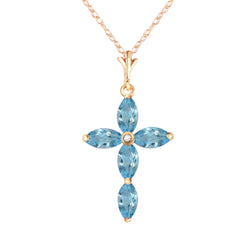 1.1 Carat 14K Solid Yellow Gold Necklace Natural Diamond Blue Topaz